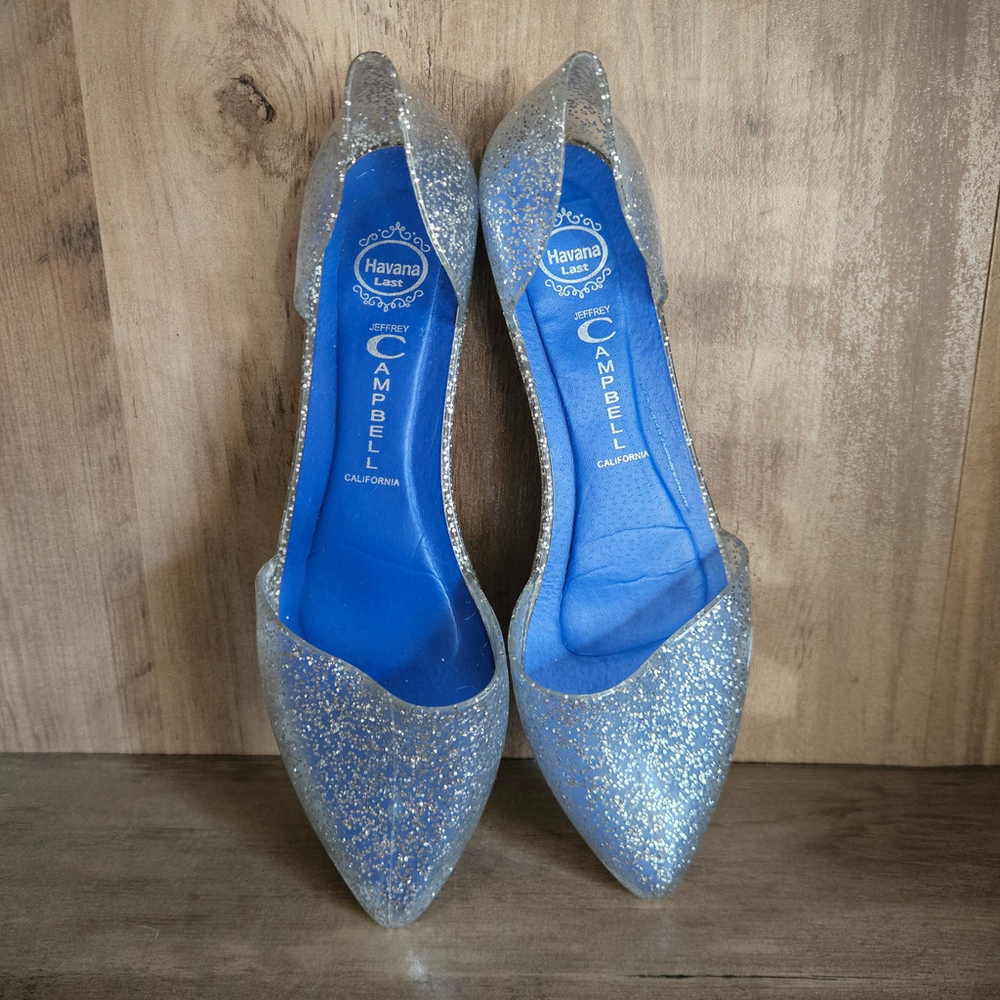 Jeffrey Campbell Havana D'Orsay Silver Glitter Clear Pointed Toe Jelly Flats 8 - Picture 3 of 4